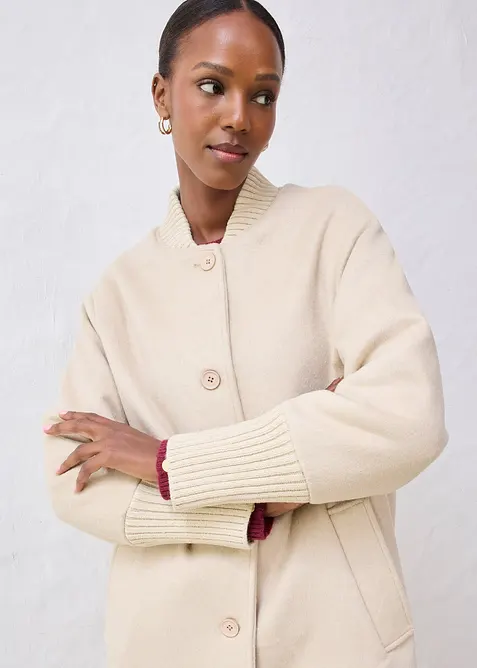 Lange winterjas met gebreide strook, bonprix