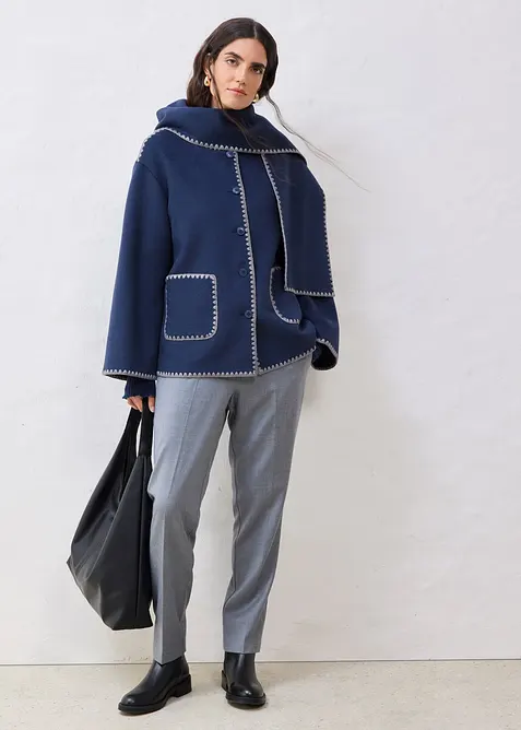 Wollen jas met sierborduursel (2-dlg. set met sjaal), bonprix