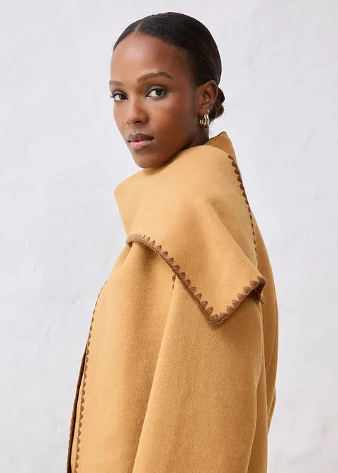 Wollen jas met sierborduursel (2-dlg. set met sjaal), bonprix