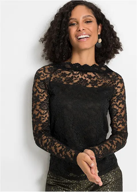 Kanten shirt met lange mouwen, bonprix
