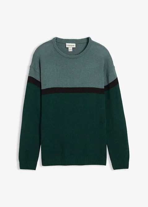 Onderhoudsvriendelijke trui met ronde hals in colourblocking-design, bonprix