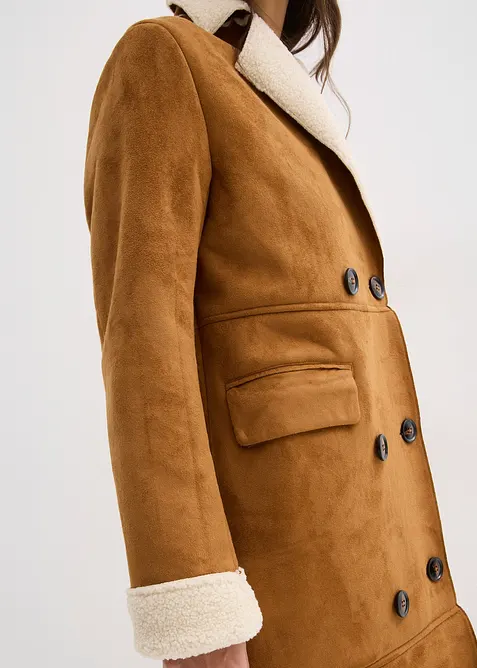 Lange imitatieleren jas met warme teddy voering, bonprix