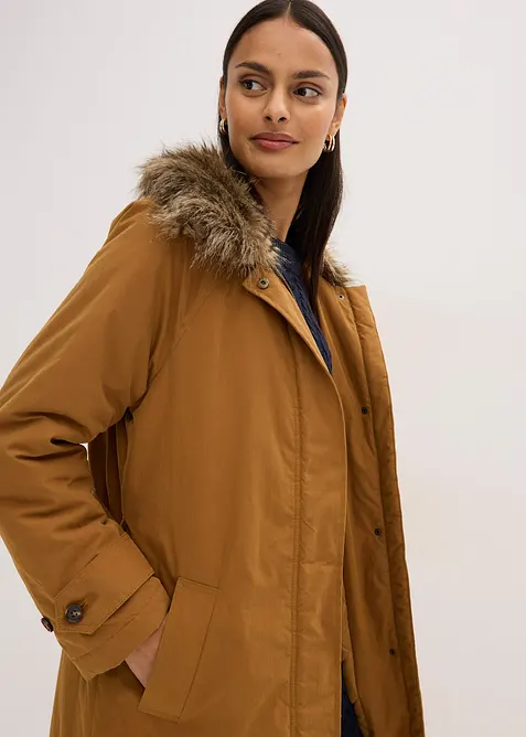 Gewatteerde trenchcoat met afneembare bontkraag, bonprix