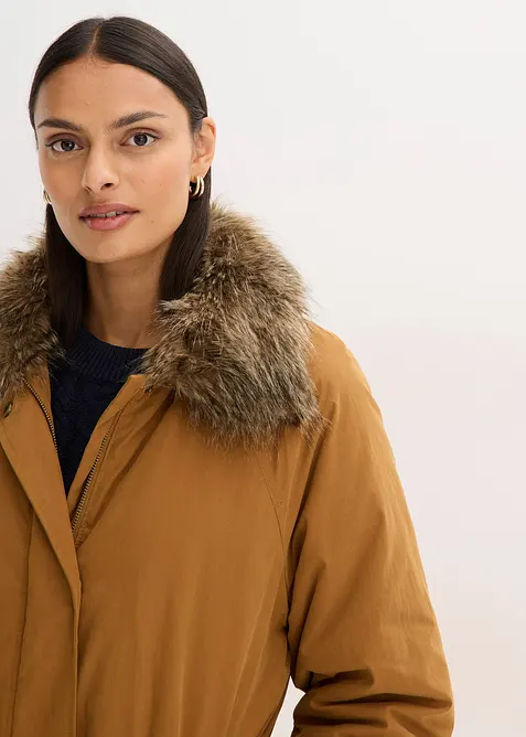 Gewatteerde trenchcoat met afneembare bontkraag, bonprix