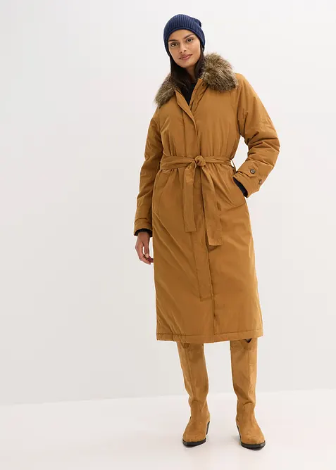 Gewatteerde trenchcoat met afneembare bontkraag, bonprix