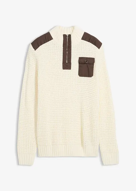 Grof gebreide trui met geweven inzet, bonprix