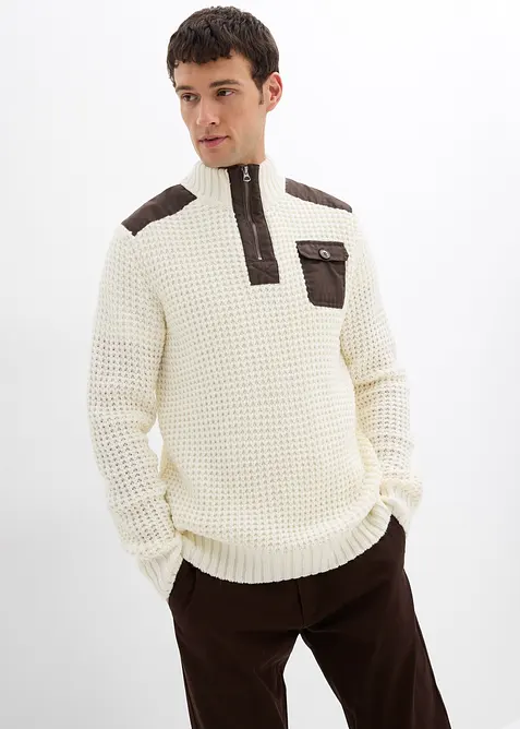 Grof gebreide trui met geweven inzet, bonprix