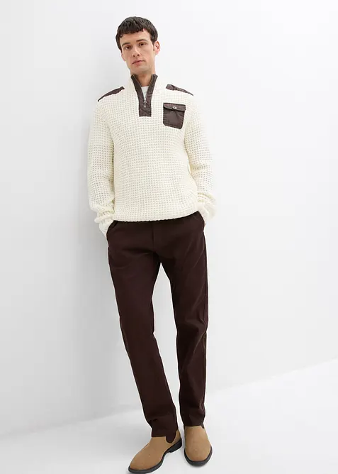 Grof gebreide trui met geweven inzet, bonprix