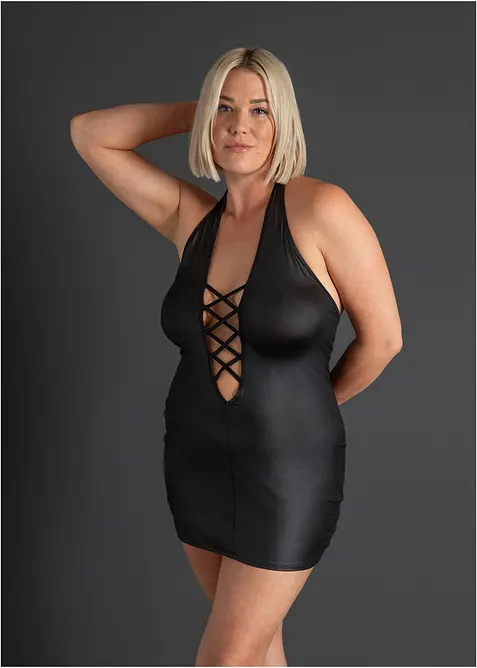 Sexy halter jurk in wetlook, bonprix