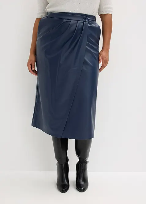 Imitatieleren midirok in wikkellook, bonprix