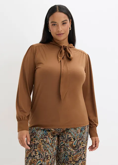 Shirt met viscose en satijnen strik, bonprix