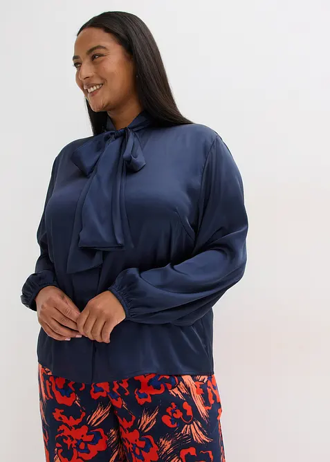 Blouse met strik van soepelvallend satijn, bonprix