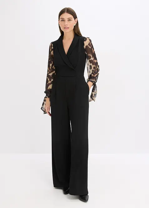 Jersey jumpsuit met mesh mouwen, bonprix