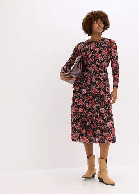 Midi jurk van zachte mesh, bonprix