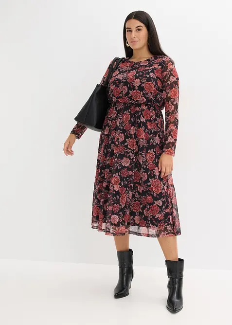 Midi jurk van zachte mesh, bonprix