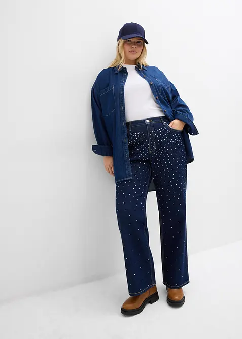 Straight jeans met strass, mid waist, bonprix