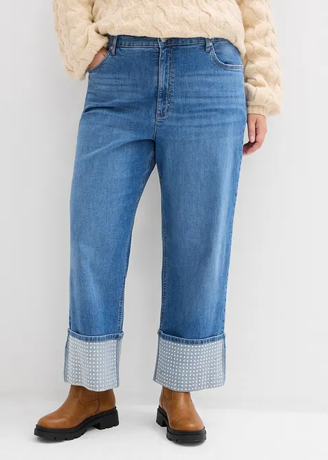 Straight jeans high waist met turn up, bonprix