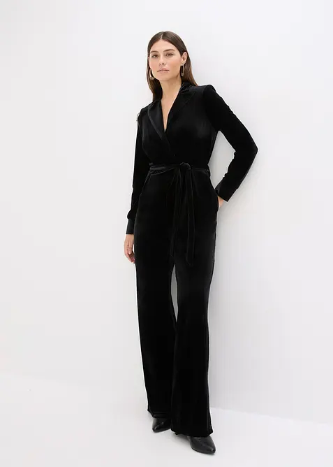 Jersey jumpsuit van soepelvallend fluweel, bonprix