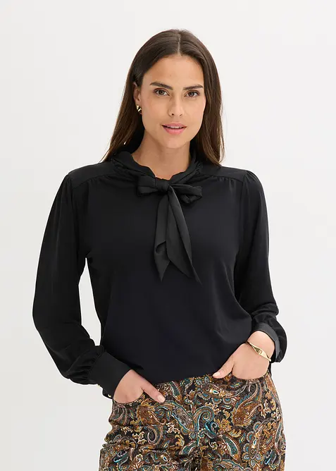 Shirt met viscose en satijnen strik, bonprix