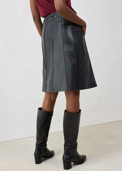 Uitlopende leren rok van lamsnappa, bonprix