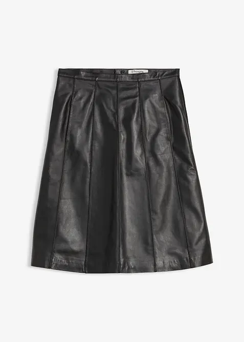 Uitlopende leren rok van lamsnappa, bonprix