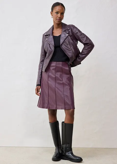 Uitlopende leren rok van lamsnappa, bonprix