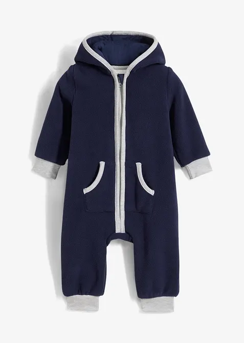 Baby fleece jumpsuit met capuchon, bonprix