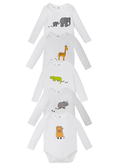 Baby rompertje met lange mouwen (set van 5) van biologisch katoen, bonprix