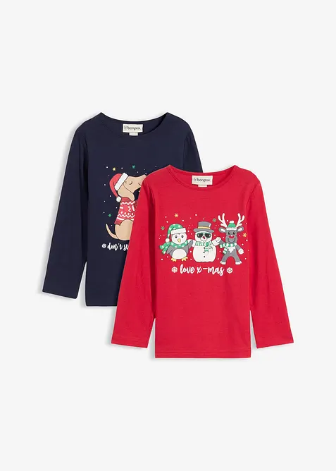 Meisjes kerst longsleeve van biologisch katoen (set van 2), bonprix