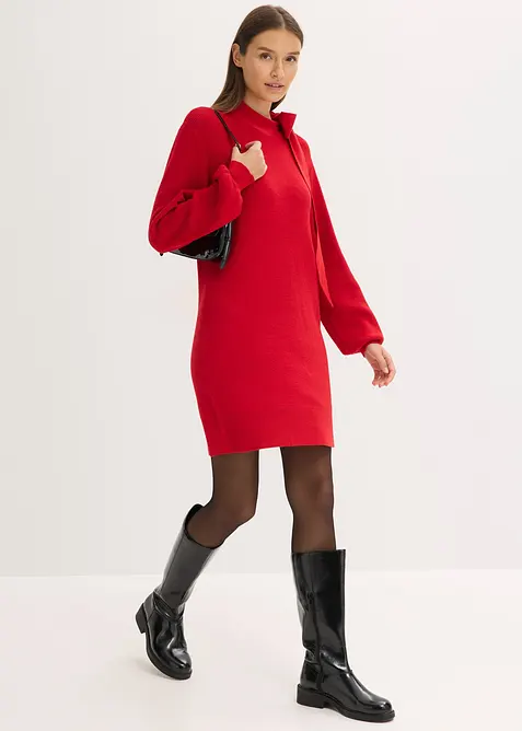 Gebreide jurk met strik in een zachte viscosemix, bonprix