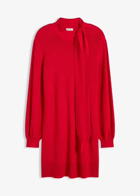 Gebreide jurk met strik in een zachte viscosemix, bonprix