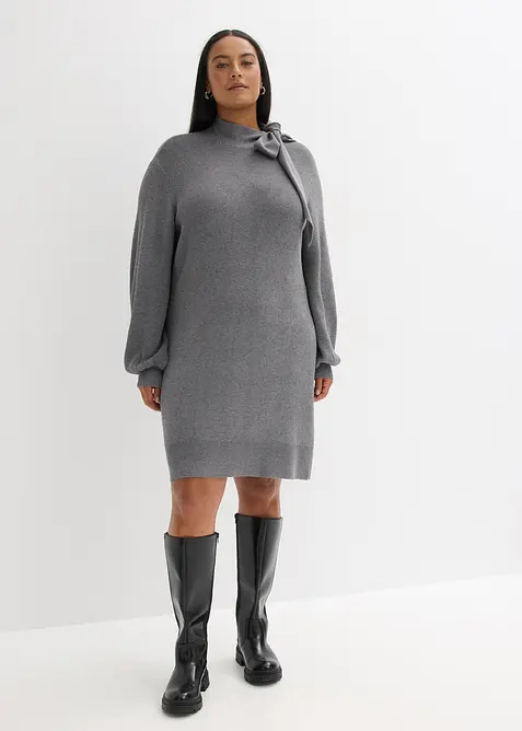 Gebreide jurk met strik in een zachte viscosemix, bonprix