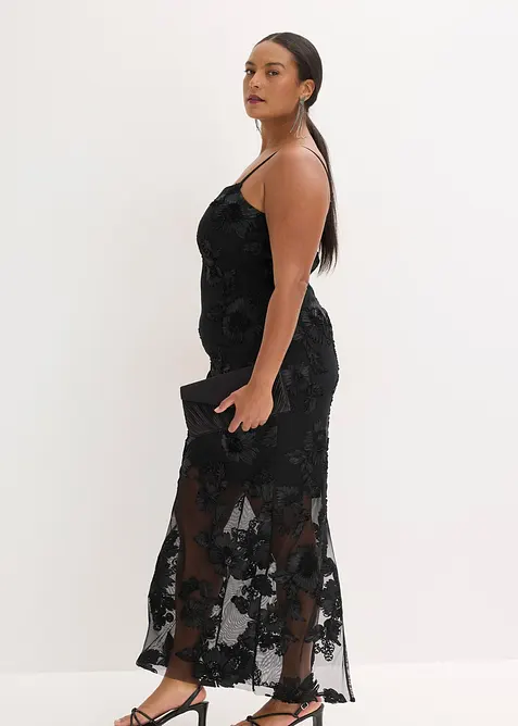 Maxi jurk met gebloemd borduursel, bonprix