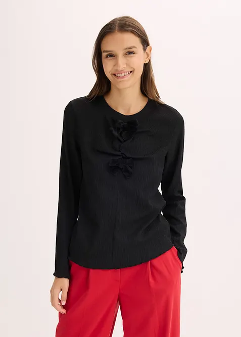 Longsleeve van gestructureerde crêpe, bonprix