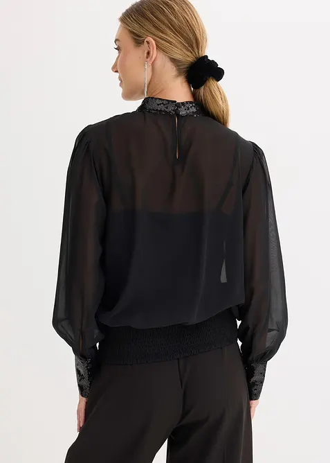 Blouse van fijne tule met pailletten, bonprix