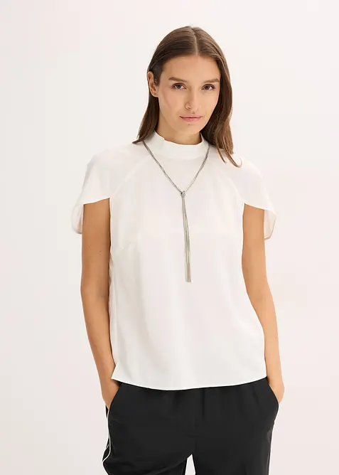 Elegante blouse met korte mouwen van glanzend satijn, bonprix