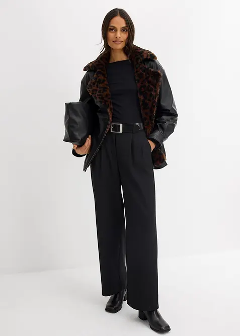 Imitatieleren jas met imitatiebont in luipaardprint, bonprix