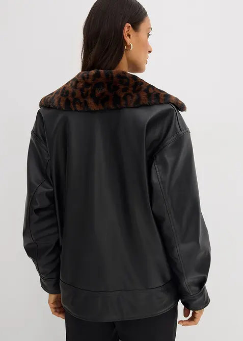 Imitatieleren jas met imitatiebont in luipaardprint, bonprix