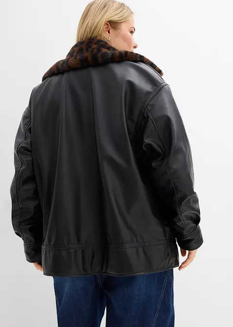 Imitatieleren jas met imitatiebont in luipaardprint, bonprix