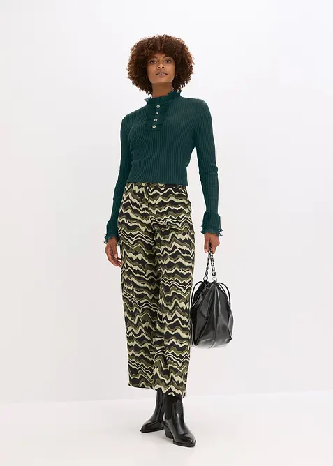 Fijn gebreide longsleeve met chiffon volants, bonprix