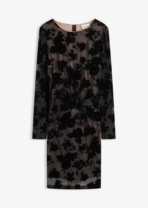 Mini jurk van fijne mesh met flockprint, bonprix