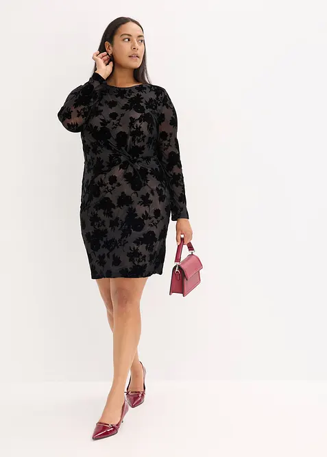 Mini jurk van fijne mesh met flockprint, bonprix