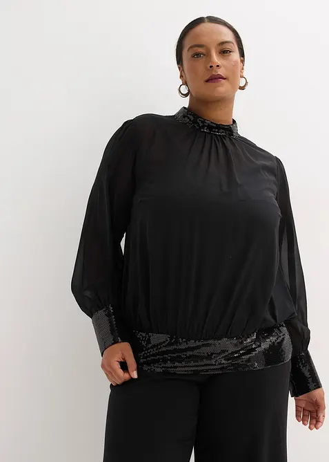 Blouse van fijne tule met pailletten, bonprix