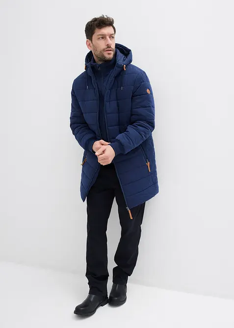 Gewatteerde parka met capuchon en imitatieleer, bonprix