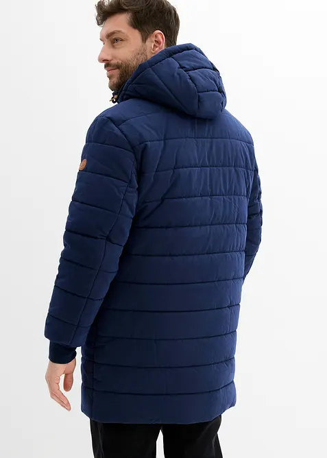 Gewatteerde parka met capuchon en imitatieleer, bonprix