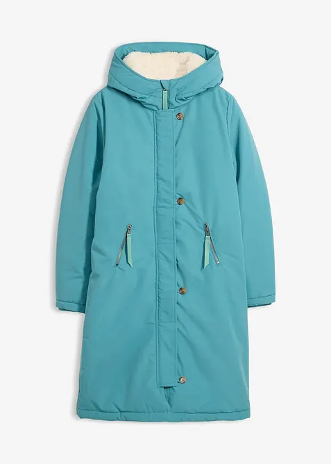 Lange winterjas met teddy in de capuchon, bonprix