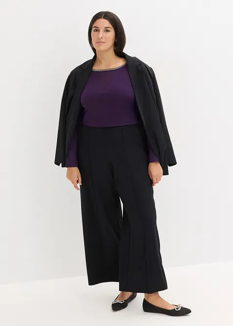 Shirt met mesh inzet en glittersteentjes, bonprix