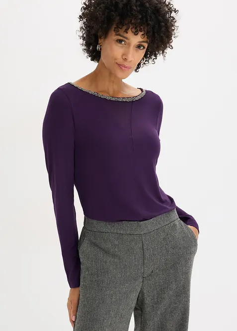 Shirt met mesh inzet en glittersteentjes, bonprix