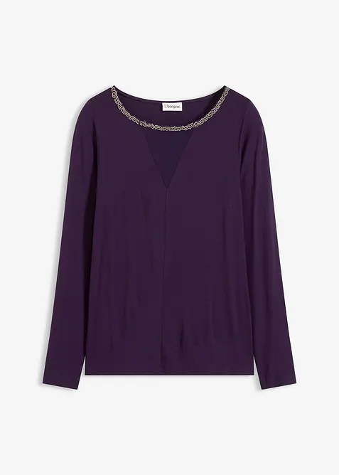 Shirt met mesh inzet en glittersteentjes, bonprix