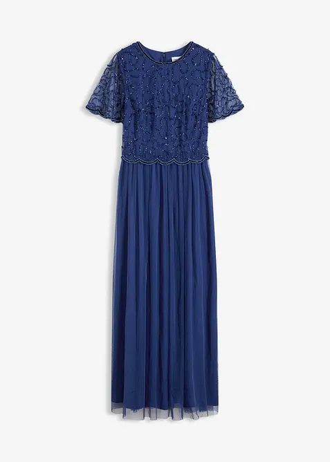 Maxi jurk van fijne tule met paillettenborduursel, bonprix